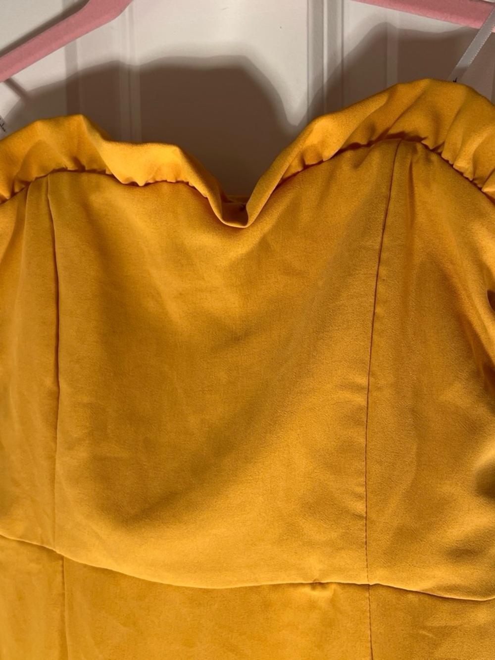 Lulu's Mustard Strapless Ruffle Mini Dress - Picture 4 of 8